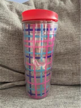 Bubba Double Walled Insulated Plastic Tumbler 24 Oz Blue Pink Plaid Lid